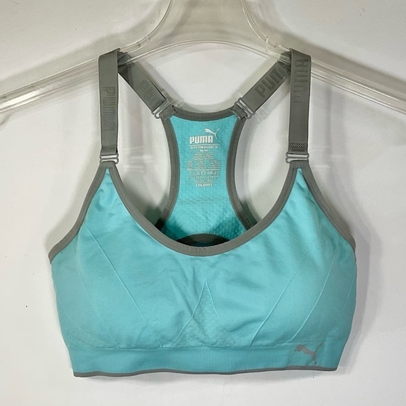 Puma Intimates Aqua Turquoise Blue Sports Bra M Padded Racer Back - Picture 2 of 9